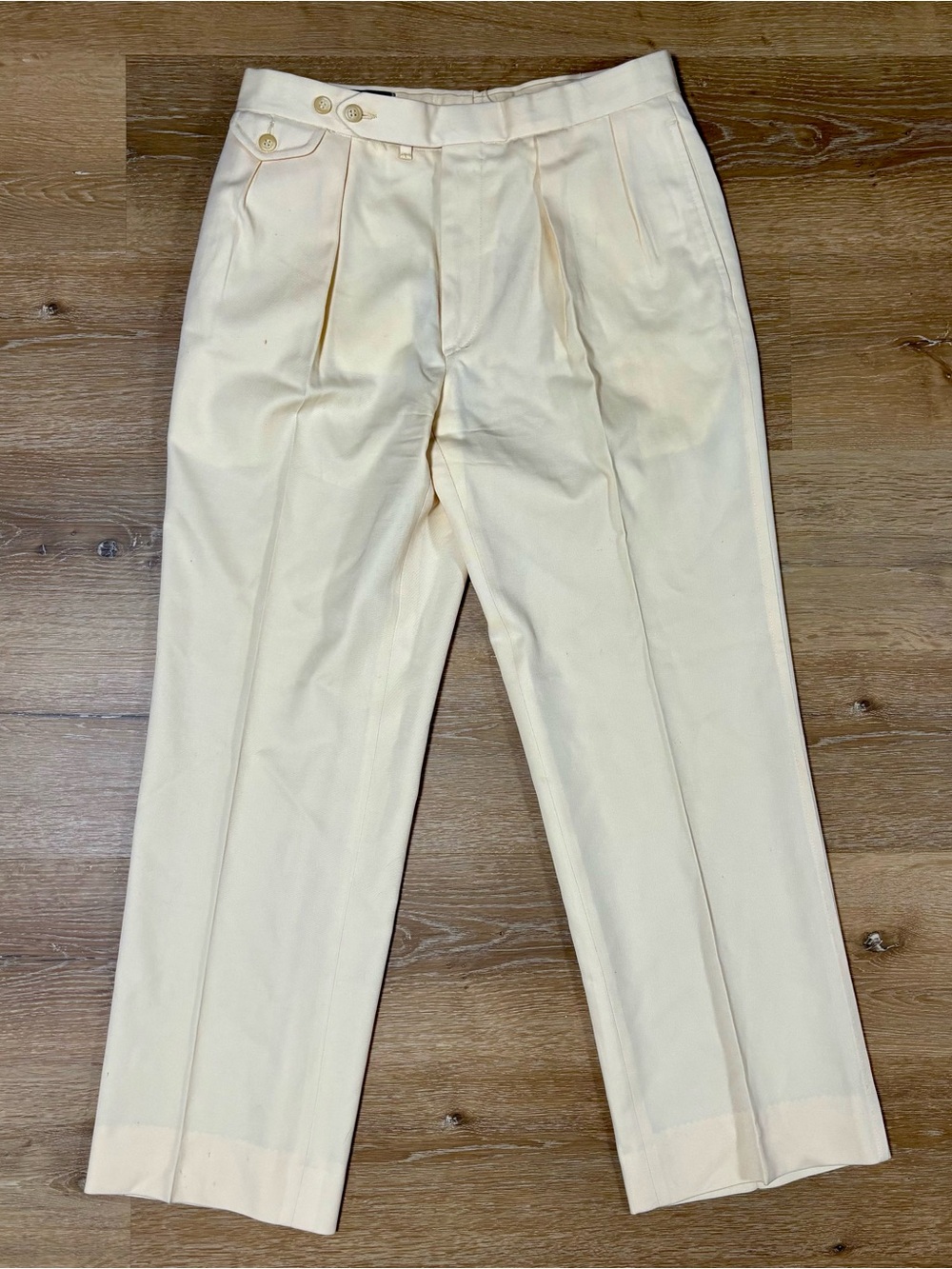 Vintage Polo Ralph Lauren Pants Men 32x30 Beige Pleated Cuffed Trousers Wool 90s